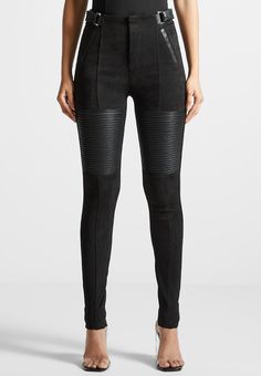 Vegan Leather and Suede Ribbed Leggings - Black | Manière De Voir USA Stretch Leather Leggings, Best Leather Leggings, Use The Force, Mens Trousers Casual, Life's Too Short, Personal Style Inspiration, Leg Sleeves, Ribbed Leggings, Art And Fashion