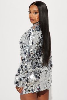 Love Attention Sequin Skirt Set - Silver | Fashion Nova, Matching Sets | Fashion Nova Silver Sequin Skirt, Blazer Collar, Christmas Party Outfit, Silver Sequin, All About Fashion, Sequin Dress, Skirt Length, Shoulder Pads, Single Breasted