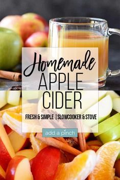 homemade apple cider recipe with fresh apples and cinnamon sticks