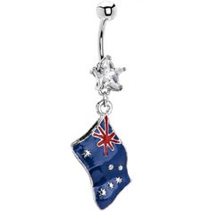 Australia Flag Dangle Belly Ring | Body Candy Body Jewelry #bodycandy Flag Of Australia, Belly Piercing Jewelry, Australia Flag, Navel Jewelry, Dangle Belly Rings, Tongue Rings, Navel Ring, Belly Piercing, Belly Button Piercing