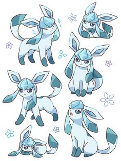 some very cute pokemons with different expressions on their faces and body shapes, all in blue