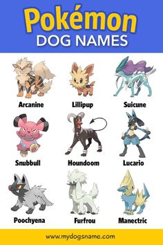 Check out the ultimate list of Pokemon dog namesThey're great if you're a Pokemon fan and need inspiration for your new furry friendOur dog names list includes all the dog-like creatures in the universe of Pokémonplus a ton of other great ideas for your puppy. Pokemon Dog, List Of Pokemon, Dog Pokemon, Pokemon Names, Cute Names For Dogs, Names List, Name List