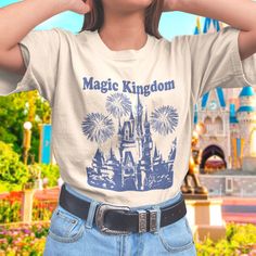 This Magic Kingdom Castle t-shirt in cream is a must have for your next trip to the parks! Get yours today! Our unique designs are printed on the front of high quality unisex cotton t-shirt's, in a wide variety of sizes. All of our orders are shipped from the United States. We want you to be completely happy with your purchase, so feel free to contact us before and after your purchase with any requests, comments, or issues. Thank you! Disney Graphic Tees, Disney Tshirts Magic Kingdom, Casual Graphic Print T-shirt For Disney Trips, Casual Graphic T-shirt For Disney Trips, Disney Castle Shirt, Disneyland Gifts, Magic Kingdom Shirt, Kingdom Castle, Magic Kingdom Castle