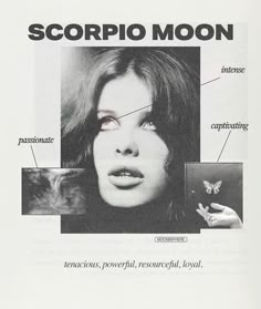 an advertisement for scorpio moon with pictures of the woman's face