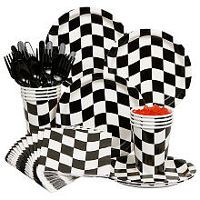 a black and white checkered tableware set