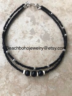 This beautiful double strand beaded Anklet for women is made with black glass beads, silver metal beads, black network stones, and white howlite beads. Ankle bracelet comes in several sizes, just choose your size from the drop down menu at checkout. Anklets For Women, Beaded Anklet, Silver Anklet, Anklets Boho, Beach Anklets, Sea Glass Earrings, White Howlite, Beaded Anklets, Silver Anklets