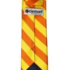 Add a refreshing yet bold pop of color to your look with this yellow and orange striped tie. It conjures up images of summer sun and sidewalk lemonade stands, making it perfect for your warm weather attire. Pair it with your favorite navy blue suit for a formal occasion, and don't forget to purchase a solid yellow or solid orange pocket square for that finishing touch. (Look for our premium line of solid ties for those matching accessories.) As far as the specifics, this is a regular length and