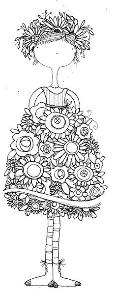 a drawing of a woman in a dress made out of flowers and circles on her body