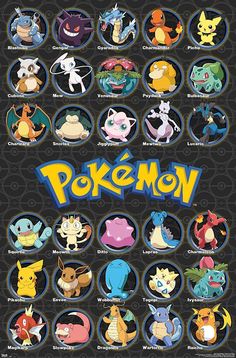 pokemon poster with all the different types of pikachu