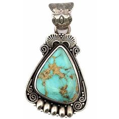 18.5g Native American Signed Zia 10.5mm Bail Opening 63.3mm X 33.8mm Blue Southwestern Necklace With Large Pendant, Vintage Native American Necklace, Navajo Traditional Necklace Turquoise, Southwestern Style Blue Turquoise Nickel-free Necklace, Western-style Sterling Silver Turquoise Pendant Necklace, Native American Turquoise, Blue Jewelry, Turquoise Pendant, Native American