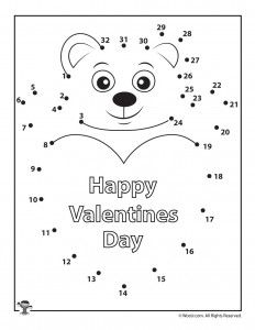 valentine's day dot to dot coloring page with a bear holding a heart and the words happy valentine's day on it