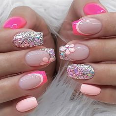 Amazon.com: French Tip Press on Nails Short Flower Fake Nails Glittering Powder Sequins Floral Stick on Nails French Rose Red False Nails for Women And Girl Nail Design 24 Pcs : Beauty & Personal Care Ballet Nails, Fancy Nails Designs, Colorful Nails, White Nail, Nailed It, French Tip Nails, Nail Arts, Manicure E Pedicure