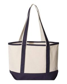 20L Small Deluxe Tote - NATURAL/ NAVY - ONE SIZE | Q-Tees 20L Small Deluxe Tote Bag in Natural/Navy Blue | Canvas Affordable Navy Canvas Bag, Navy Canvas Bag With Large Capacity For Daily Use, Navy Rectangular Canvas Bag, Navy Canvas Tote Shoulder Bag, Luxury Navy Canvas Bags, Blue Canvas, Navy Blue, Tote Bag, Navy