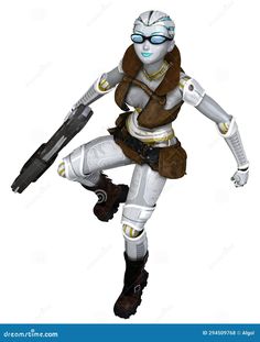 Female Cyborg Adventurer with Giant Gun, Running Forwards by Algol Designs on Dreamstime Running