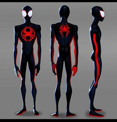 three different types of spider - man suits with red and black stripes on their body