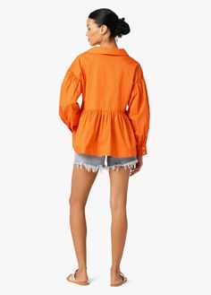 It's your throw-on-and-go top. With a flowy fit and peplum hem, this bright burst of 'Sun Orange' will add a pop of color to this long sleeve popover. Plus, it's part of our Earth Conscious collection, so so it was crafted using materials that are gentler on our planet. 100% CottonMODEL IS WEARING SIZE Small Our Earth, Size Chart For Kids, Savile Row, Sweater Collection, Peplum Hem, Newborn Boy, Stretch Shorts, Womens Size Chart, Women Trends