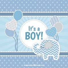 it's a boy card with balloons and an elephant on the blue striped background