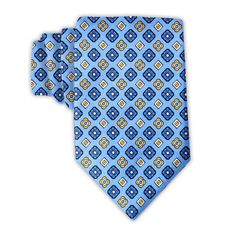 A wonderful combination of three different floral icons in shades of dark blue, butter yellow and creamy white on elegant light blue Italian silk twill. A stunning take on a neat repeat.Handcrafted in Middlebury, Vermont.The Calaveras Necktie is Self-tipped. Elegant Patterned Tie With Floral Print, Blue Silk Ties For Semi-formal Occasions, Elegant Blue Summer Ties, Fitted Blue Silk Tie, Luxury Blue Silk Ties, Floral Icons, Shades Of Dark Blue, Kids Hair Bows, Kids Ties