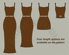 four different types of dresses with the words four length options are available on the pattern