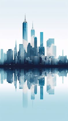 Minimalist phone wallpaper displaying a white background and a blue New York City skyline, designed for Android and iPhone devices with a clean, contemporary look. Watercolor Nyc Skyline, New York City Silhouette, New York Skyline Art, Architecture Background Wallpaper, White And Blue Aesthetic Wallpaper, City Background Aesthetic, New York City Skyline Wallpaper, Architecture Wallpaper Iphone, Blue City Background