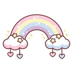 a rainbow with clouds and stars on it