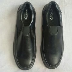 Nwot Comfort Lites Men's Slip-On Shoes Black W Elastic On Sides And Top 12eee These Are Nice Enough To Wear As Dress Shoes, But Comfy And Sturdy Enough To Wear At Work If You Have To Stand A Lot. Not Steel Toed, But Very Solid Round Toe Box. Padded Around Ankles And Back Of Foot For Added Comfort. The Elastic Will Stretch To Accommodate Swelling. As A Diabetic, I Think These Would Be A Good Choice For A Diabetic Shoe. Reposhing This Item I Purchased From @Seniliascollect. My Dad Thought He Was A Black Plain Toe Walking Shoes For Formal Occasions, Formal Black Walking Shoes, Formal Black Slip-resistant Slip-ons, Black Slip-on Leather Shoes With Slip-resistant, Black Slip-resistant Walking Shoes, Black Business Slip-ons With Ortholite Insole, Cheap Black Comfortable Slip-ons, Black Ortholite Low-top Slip-ons, Black Slip-on Walking Shoes With Leather Footbed