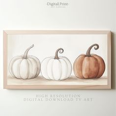 three pumpkins are shown on a white background with the words digital print above them