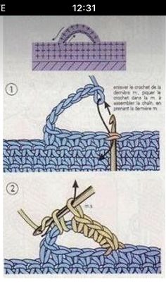 two pictures showing how to crochet