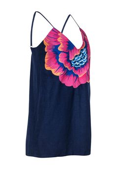 Rock some flower power with this bright and bold tank from Mara Hoffman! Made with an eye catching floral embroidered design, this tunic-style top is perfect for layering during those warm spring months. Style with shorts and a jean jacket for a cute and casual look that's perfect for brunch or bopping around town. Size M Shell: 55% Linen, 45% Viscose Lining: 100% Polyester Concealed side zipper Lined Tunic-style silhouette V-neckline Sleeveless w/ adjustable spaghetti straps Floral embroidered Summer Casual Tank Top With Floral Embroidery, Spring Floral Embroidery Tank Top, Floral Embroidered Tank Top For Spring, Summer Vacation Tank Top With Floral Embroidery, Summer Tank Top With Floral Embroidery For Vacation, Embroidered Cotton Tank Top For Beach, Summer Floral Embroidery Tank Top For Vacation, Casual Sleeveless Dress With Floral Applique, Casual Floral Embroidery Tank Top For Vacation