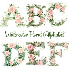 Botanical Capital Letter, Botanical Alphabet Letters, Floral Typography Alphabet, Create Monogram, Watercolor Initials Floral, Floral Alphabet Letters Flower Gold, Delicate Watercolor, Floral Alphabet, Alphabet Clipart