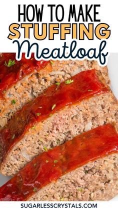 sliced meatloaf on a plate with ketchup