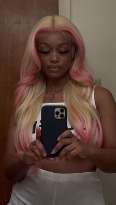 Long Wave Blonde To Pink Synthetic Heat Safe Wigs Lace Front Cos Party Beauty Black Women Cute Hairstyles, Ombre Human Hair Wigs, Ginger And Pink Wig, Black Women Colored Wigs, Idea For Hair Color, Funky Black Hairstyles, Coloured Hair Black Women, Wig Ideas Black Women Color, Pink Hair Outfit Black Women