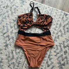 Like New- Never Worn But Does Not Have Tags. Accepting Offer Same Day Shipping Smoke Free Home Trendy Brown Swimwear, Casual Brown Swimwear For Beach Season, Chic Brown Swimwear For Beach Season, Trendy Brown Swimwear For Vacation, Maternity One Piece, Cheeky One Piece Swimsuit, Orange Suit, Wrap Swimsuit, Cupshe Swimsuits