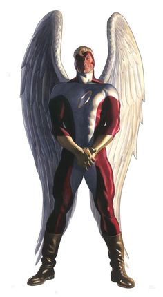 an image of a man with angel wings on his chest and arms folded in front of him