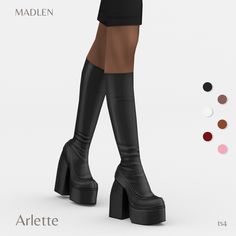 an image of a woman's legs wearing high heeled boots with different colors