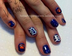 Detroit Tigers Nails Sports Nail Art, Baseball Nails, Us Nails, Nail Tutorials, Detroit Tigers, Nail Accessories