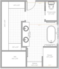 a bathroom floor plan with the measurements