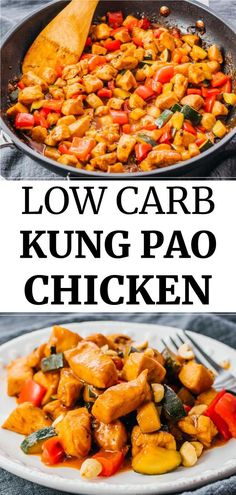 low carb chicken in a skillet and on a plate