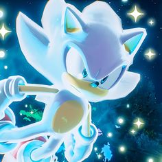 sonic the hedgehog is holding a baseball bat in front of some stars and trees