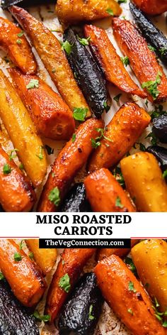 roasted carrots with parsley on top and the words misso roasted carrots