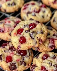 chocolate chip cherry cookies cooling on a rack