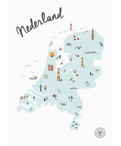 the map of nedelland with all its towns and lakes in blue, on a white background