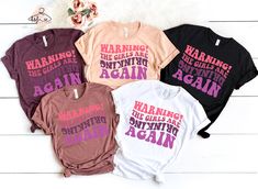 Warning The Girls Are Drinking Again Shirt, Drinking Night Shirt, Alcohol Shirt, Funny Drinking Shirt, Beer Lover Gift, Beer Lover Shirt ❗❗ Price is for per item. This item is just for a shirt, not a set. Shirts are sold separately. Please, add as many as you need to your cart. ❗❗  Hello!! We wish everyone to smile with our cute, stylish, and trendy graphic shirts. We assure you these shirts are the perfect gifts whether you buy them for yourself or someone else. Please, check the size chart before you purchase. HOW TO MAKE AN ORDER * Pick your shirt type and size Your design will be printed on the front. *Pick your shirt color PRODUCTION Processing time is 1-3 business days. For rush orders please contact us first. SHIPPING Domestic Shipping First Class 2-5 Business days Priority Mail 1-3 Short Sleeve T-shirt With Letter Print For Pajama Party, Pink Short Sleeve T-shirt For Pajama Party, Pink Graphic Print Top For Pajama Party, Pink Crew Neck T-shirt For Pajama Party, Letter Print Short Sleeve Tops For Pajama Party, Pajama Party Crew Neck Top With Letter Print, Letter Print Short Sleeve T-shirt For Pajama Party, Short-sleeved T-shirt For Pajama Party With Letter Print, Short Sleeve Letter Print Tops For Sleepover