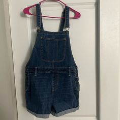 Old Navy Jean Shorts Overalls Brand New & Never Worn. In Excellent Condition Casual Blue Short Length Shortalls, High Waist Blue Shortalls With Pockets, Jean Short Overalls, Shorts Overalls, Chambray Jumpsuit, Jumpsuit Dressy, Linen Romper, Striped One Piece, Sleeveless Rompers