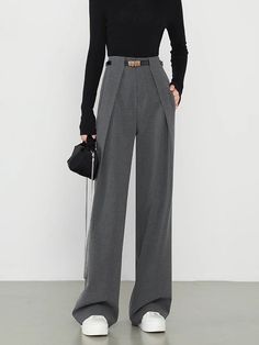 Middle Waist Solid Pocket Straight Leg Pants Grid Style, Plain Style, High Waist Pants, Bleach Wash, 5 S, Stretch Pants, Color Swatches, Waist Pants, Straight Pants