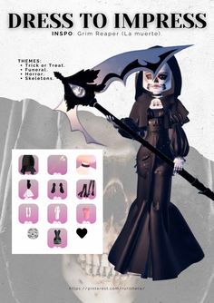 Grim Reaper (La Muerte) Costume Trick or Treat Halloween Costume Outfit Inspiration Roblox Game Dress to Impress Grim Reaper Costume Theme Trick or Treat Funeral Horror Skeletons Worst Fear Costume Fashion Outfit Hack Idea New Code DTI #dresstoimpress #dresstoimpressoutfit #dti #dtioutfit #dtihalloween #dresstoimpresslamuertedisfraz #dresstoimpressgrimreapercostume #dtidisfraz #dresstoimpresshhalloween Dti Horror Idea, Grim Reaper Dress To Impress, Dti Theme Your Worst Fear, Dti Theme Skeletons, Skeleton Dress To Impress Tutorial, Skeletons Dress To Impress Outfit, Dti Theme Trick Or Treat, Skeletons Dti Outfit, Your Worst Fear Dress To Impress Outfit