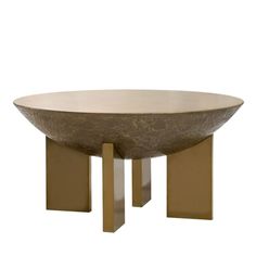 a round table with two metal legs and a marble top on an isolated white background