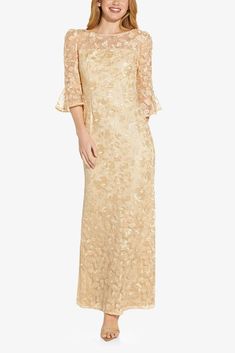 Mother of the Bride Dresses Long Bell Sleeves Mother of the Bride Dress LIGHT CHAMPAGNE Lace Evening Gowns, Trumpet Skirt, Evening Gowns Elegant, Adrianna Papell Dresses, Mermaid Gown, A Line Gown, Lace Gown, Long Gown, Adrianna Papell