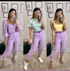 Lilac Pants Outfit, Purple Pants Outfit, Color Outfits, Classy Fashion, Classy Women, Elegant Outfit, Look Chic