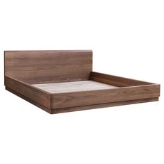 the bed frame is made from wood and has two drawers on one side, with no mattress